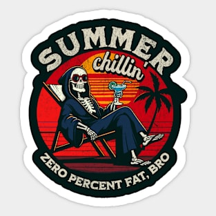 "Skeleton Summer Chill" - Beach Sunset, Funny Relaxing Skeleton Tee Sticker